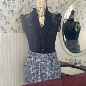 2/$20 - Costa Blanca Sheer Navy Blue Short Sleeve Sexy Lacy Blouse - XS